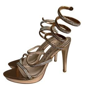 Marc Defang Serene Rose Gold Rhinestone Embellished Wrap Stiletto Heels 9.5